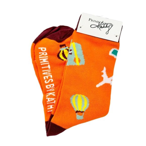 Primitives by Kathy 'Never Stop Exploring' Box Sign & Orange Socks Set NWT - Picture 9 of 10